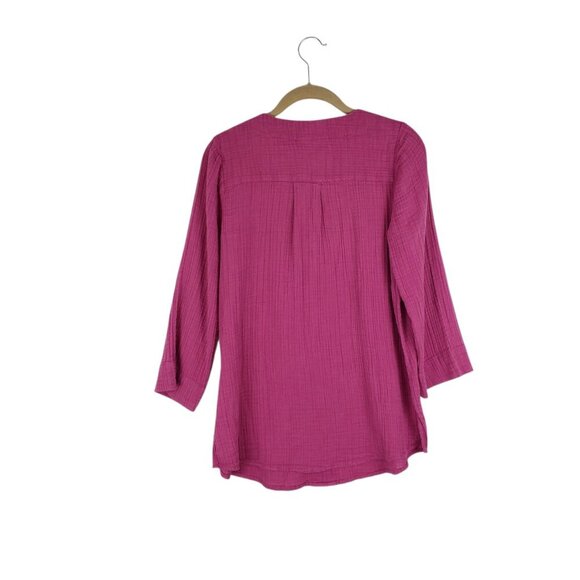 Pure Jill Cotton-Gauze One-Button Tunic Top Plum Purple Organically Grown XS - Picture 2 of 7